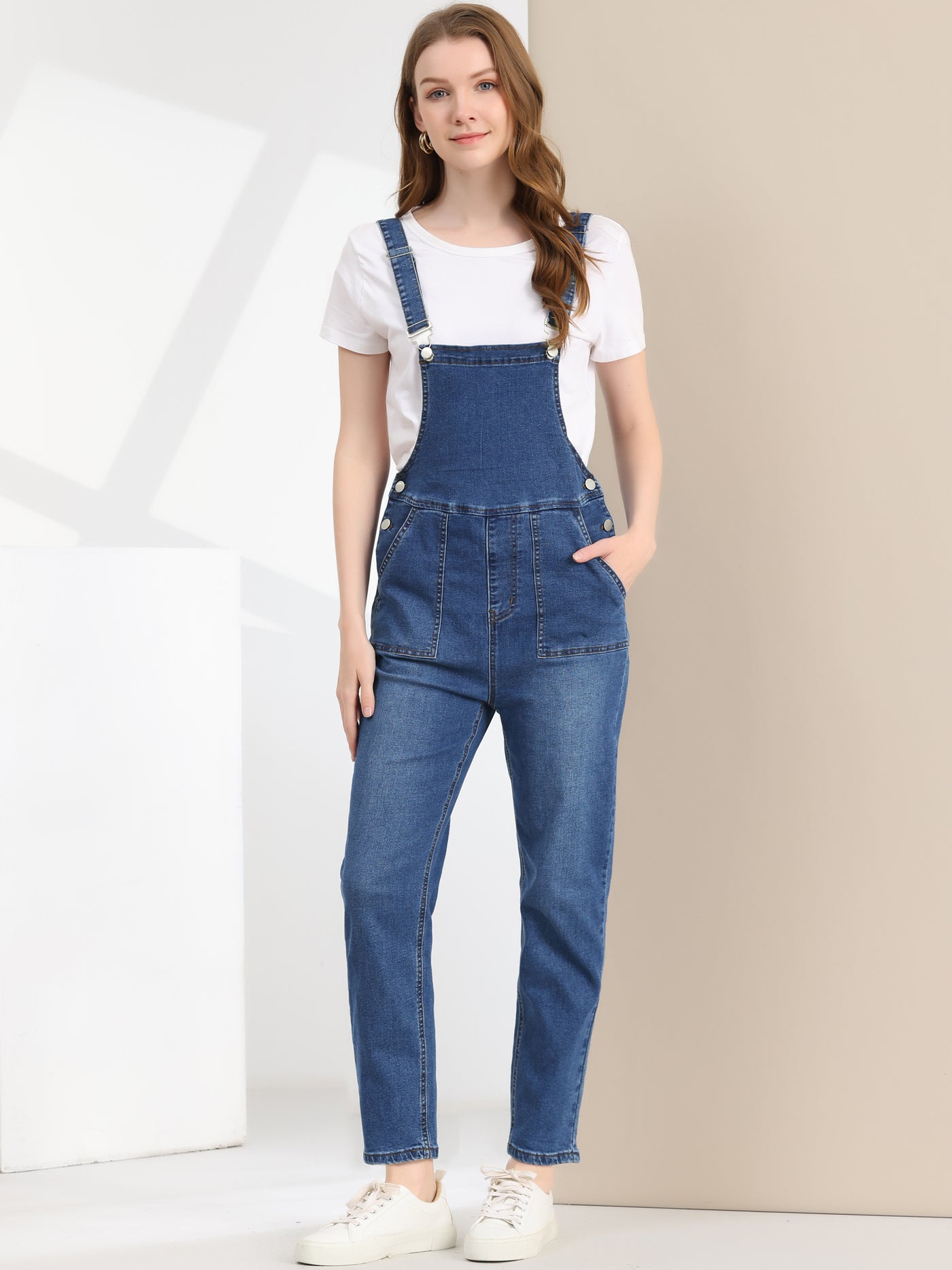 Allegra K Casual Adjustable Denim Bib Long Overalls Jeans Pants Jumpsuits