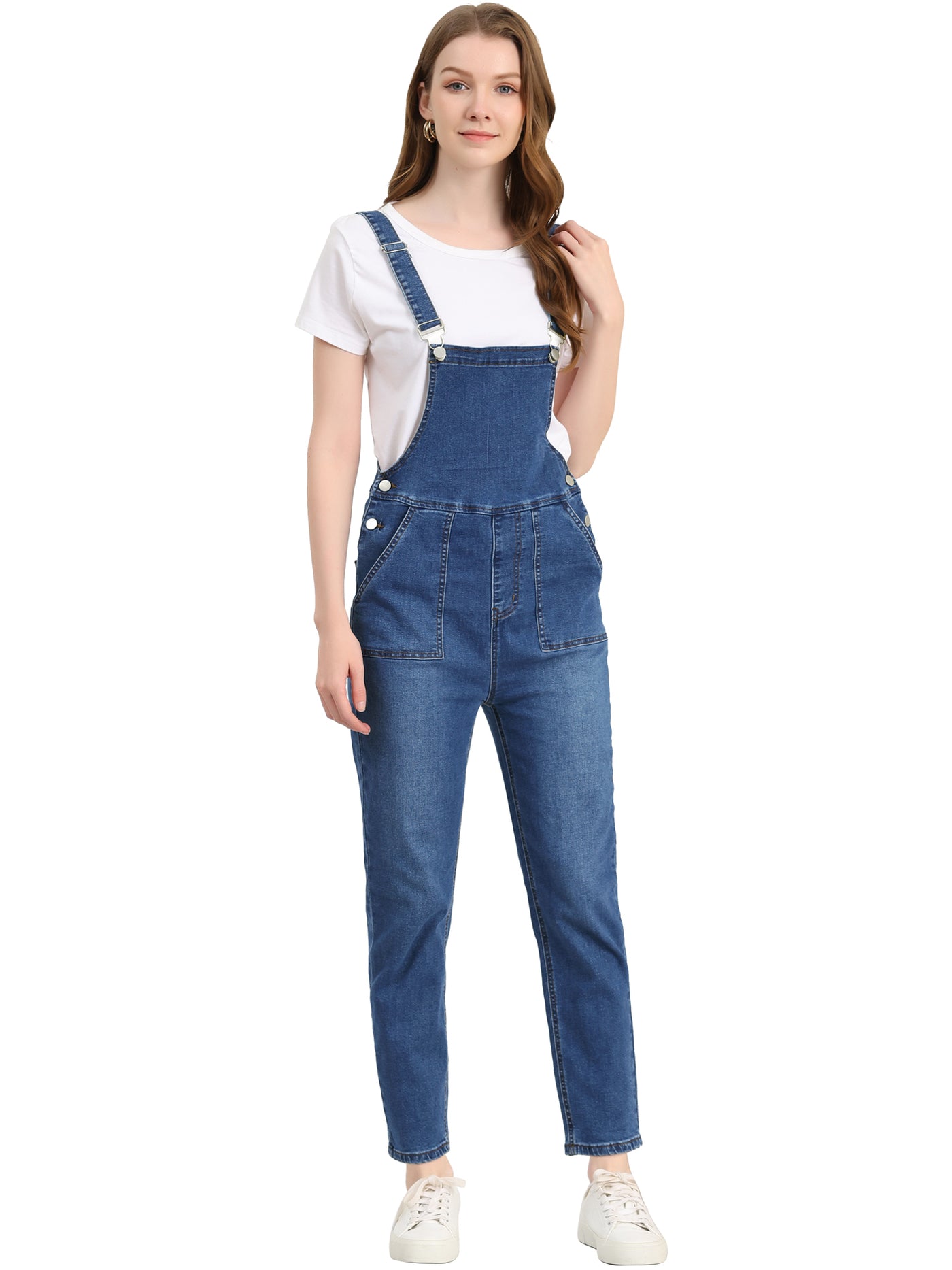 Allegra K Casual Adjustable Denim Bib Long Overalls Jeans Pants Jumpsuits