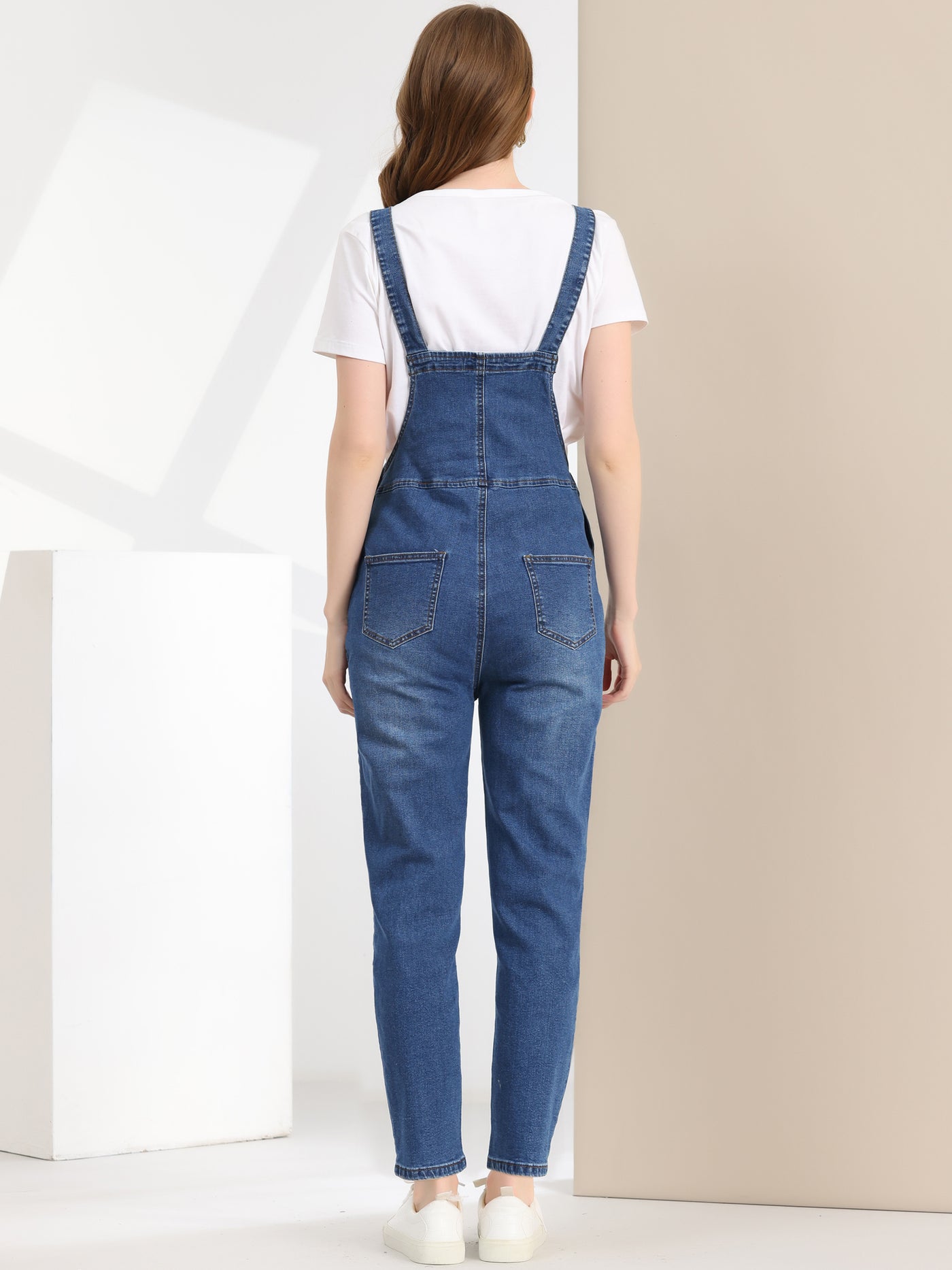 Allegra K Casual Adjustable Denim Bib Long Overalls Jeans Pants Jumpsuits