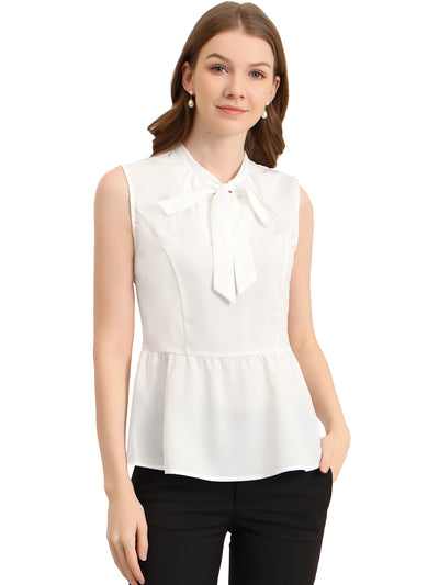 Peplum Top Bow Tie Neck Ruffle Hem Summer Sleeveless Blouse