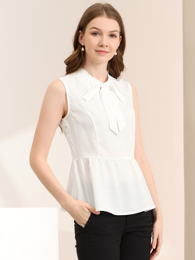 Peplum Top Bow Tie Neck Ruffle Hem Summer Sleeveless Blouse