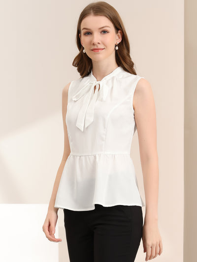 Peplum Top Bow Tie Neck Ruffle Hem Summer Sleeveless Blouse