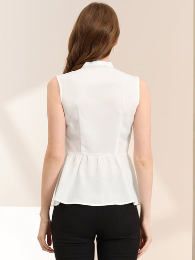 Peplum Top Bow Tie Neck Ruffle Hem Summer Sleeveless Blouse