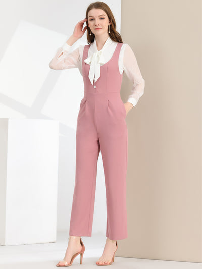 Allegra K High Waist Casual Wide Leg Pants Overalls Jumpsuit