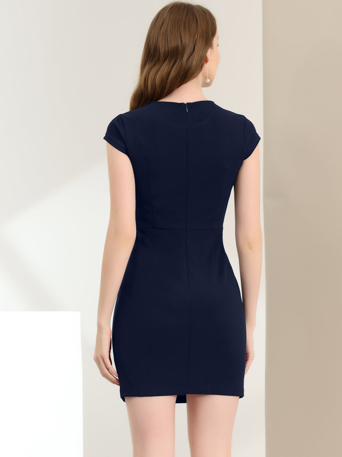 Allegra K Cap Sleeve Basic Slim Fit Work Mini Bodycon Dress