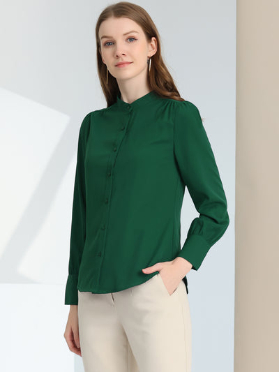 Mandarin Collar Long Sleeve Button Down Office Shirt