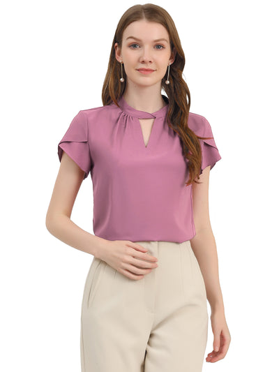 Work Keyhole Elegant Stand Collar Petal Sleeve Chiffon Blouse