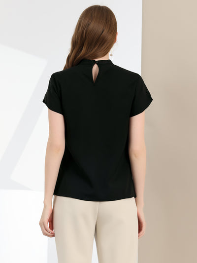 Work Keyhole Elegant Stand Collar Petal Sleeve Chiffon Blouse