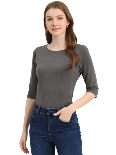 Casual Boat Neck Elbow Sleeve Solid Basic T-shirt