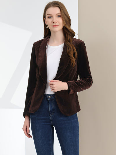 Shawl Collar Single Button Velvet Solid Office Work Jacket Blazer