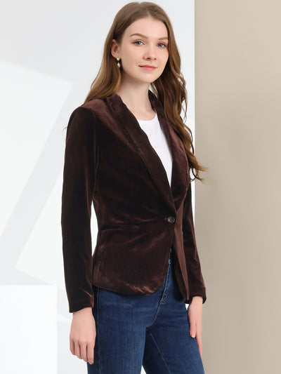 Shawl Collar Single Button Velvet Solid Office Work Jacket Blazer