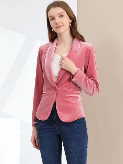 Shawl Collar Single Button Velvet Solid Office Work Jacket Blazer