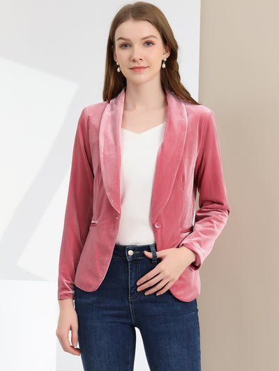 Shawl Collar Single Button Velvet Solid Office Work Jacket Blazer