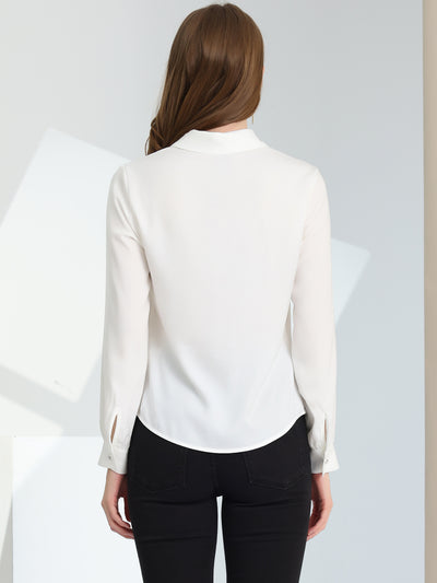 Silky Satin Long Sleeve Elegant Office Keyhole Collared Blouse