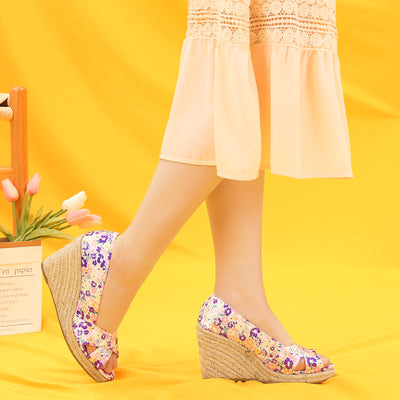 Floral Peep Toe Platform Pumps Wedge Sandals
