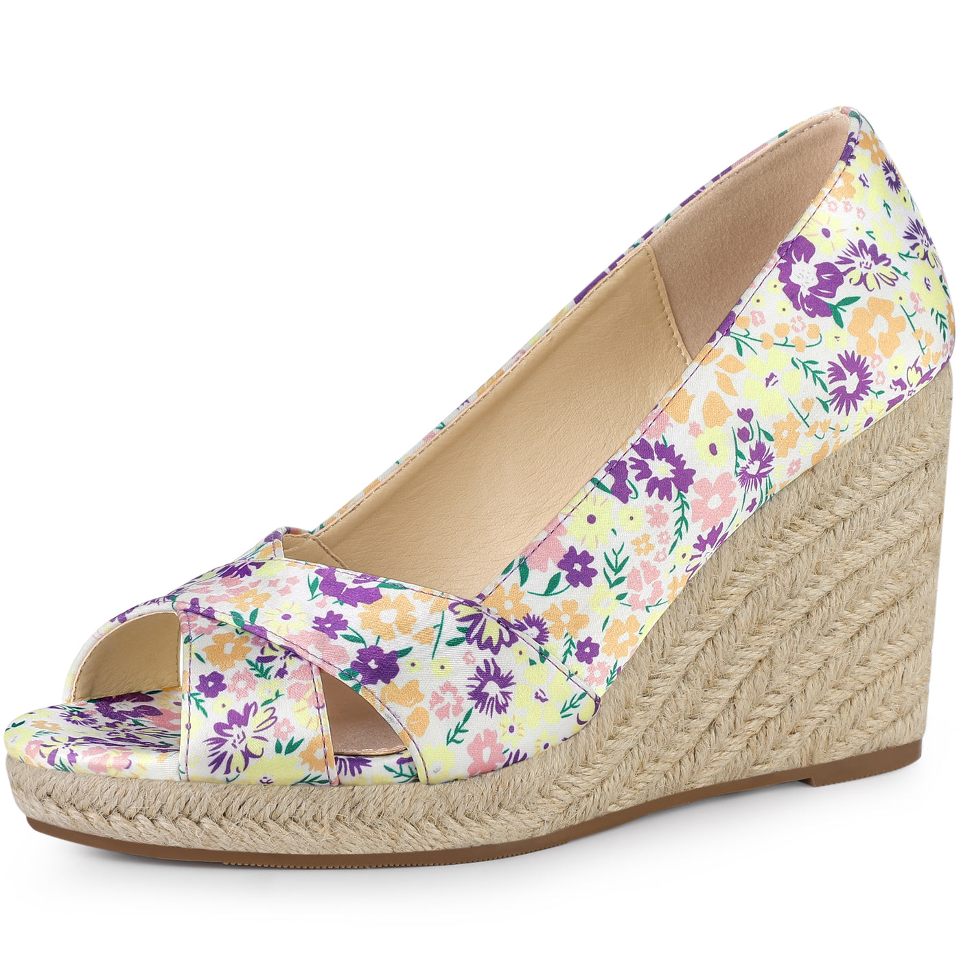 Allegra K Floral Peep Toe Platform Pumps Wedge Sandals