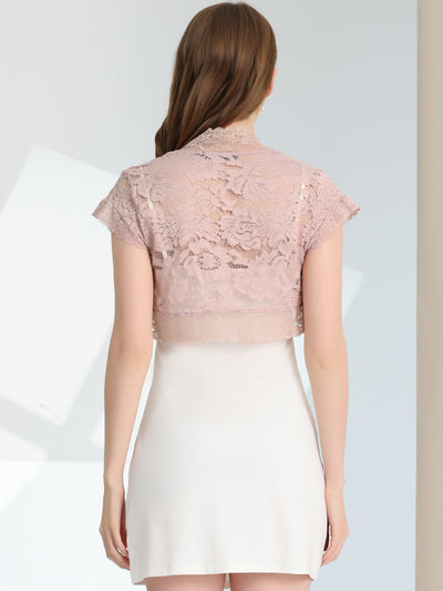 Elegant Short Sleeve Sheer Floral Lace Shrug Top