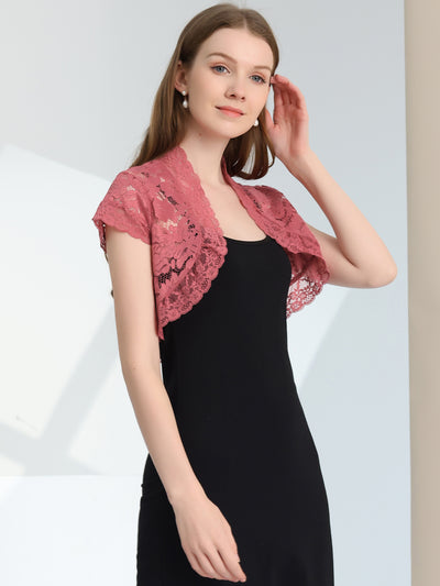 Elegant Short Sleeve Sheer Floral Lace Shrug Top