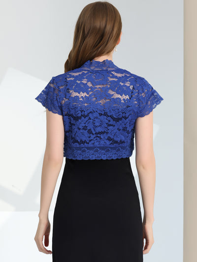 Elegant Short Sleeve Sheer Floral Lace Shrug Top