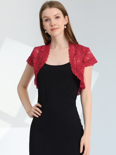 Elegant Short Sleeve Sheer Floral Lace Shrug Top