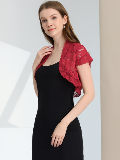 Elegant Short Sleeve Sheer Floral Lace Shrug Top