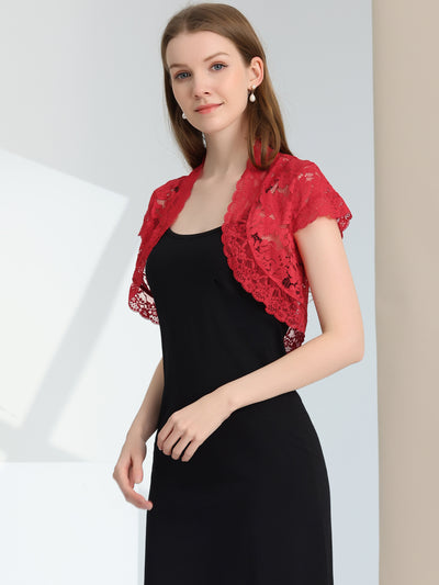 Elegant Short Sleeve Sheer Floral Lace Shrug Top