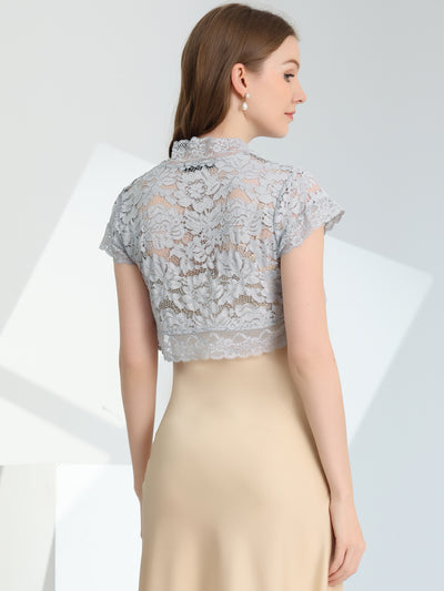 Elegant Short Sleeve Sheer Floral Lace Shrug Top