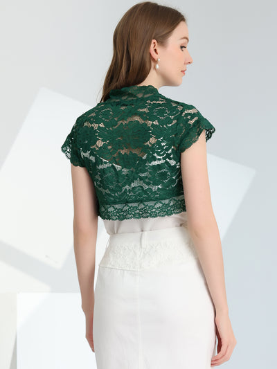 Elegant Short Sleeve Sheer Floral Lace Shrug Top