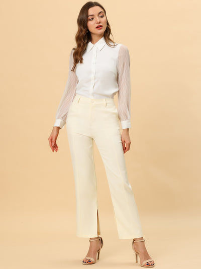 High Waist Straight Leg Trousers Slit Hem Stretch Work Pants