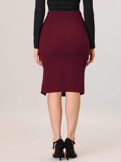 Business Stretchy Ruched Knee Length Pencil Skirt