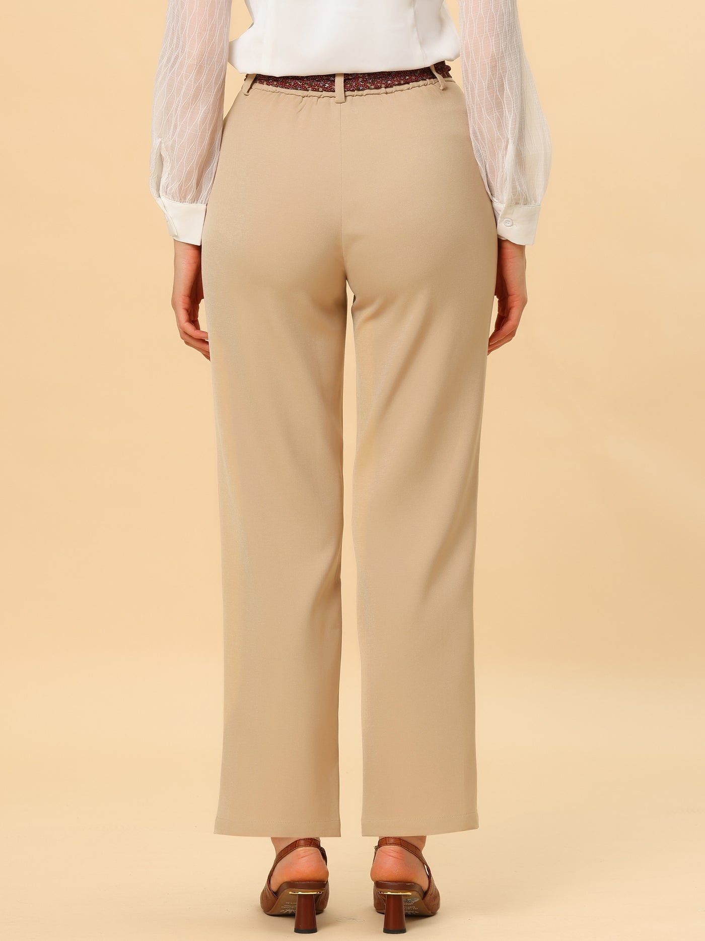 Allegra K Elegant Pants Summer Elastic Back High Waisted Work Office Trousers