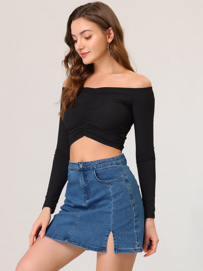 High Waist Denim Side Slit Casual Stretch Short Mini Jean Skirts