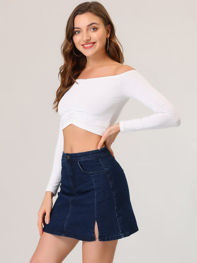 High Waist Denim Side Slit Casual Stretch Short Mini Jean Skirts