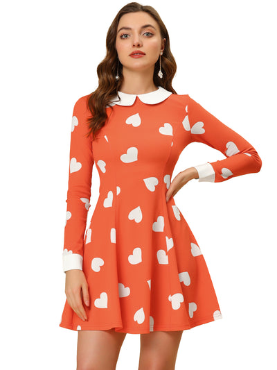 Peter Pan Collar Contrast Printed A-Line Short Dress