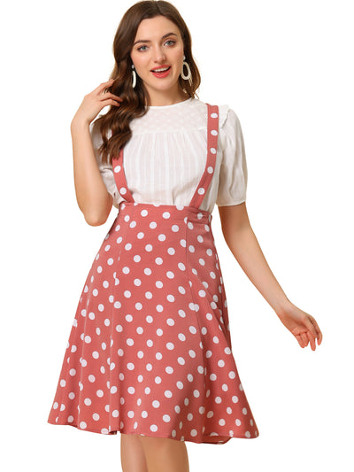 Vintage Suspender 1950s Polka Dots Flowy Midi Skirt