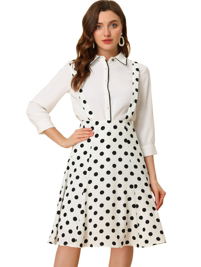 Vintage Suspender 1950s Polka Dots Flowy Midi Skirt