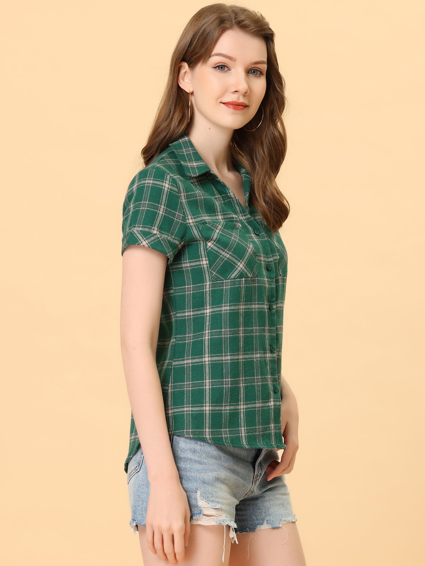 Allegra K Button Down Cotton Classic Western Plaid Shirt