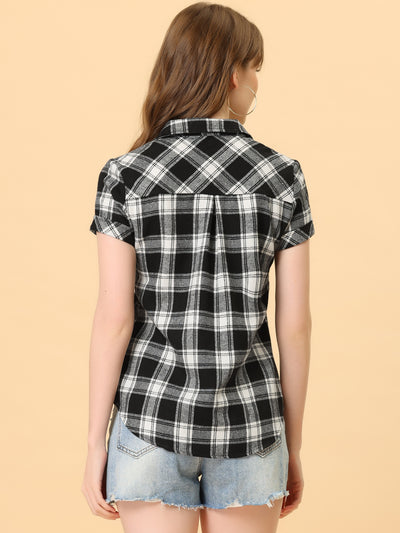 Cotton Classic Button Down Plaid Short Sleeve Shirt