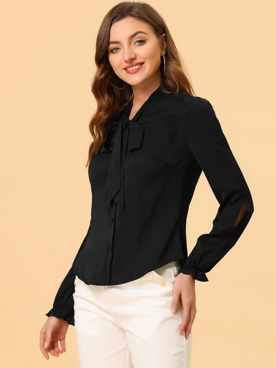 Work Blouse Elegant Bow Tie Neck Long Sleeve Shirt Top