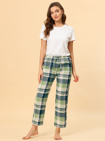 Elastic Waist Pockets Sleepwear Plaid Pajamas Lounge Pants