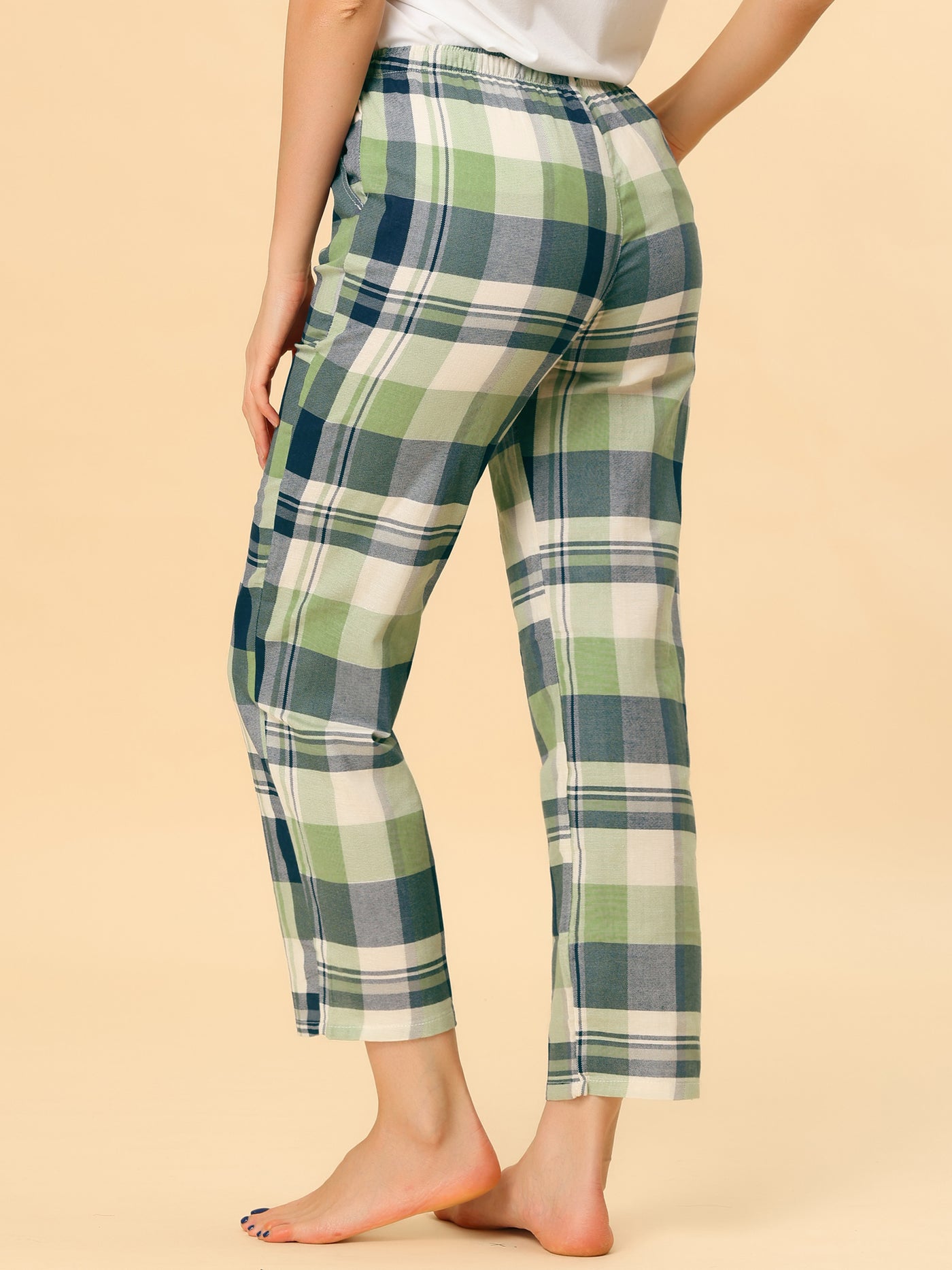Allegra K Elastic Waist Pockets Sleepwear Plaid Pajamas Lounge Pants