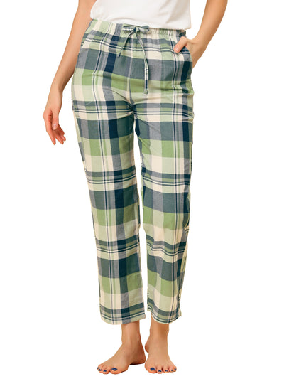 Elastic Waist Pockets Sleepwear Plaid Pajamas Lounge Pants