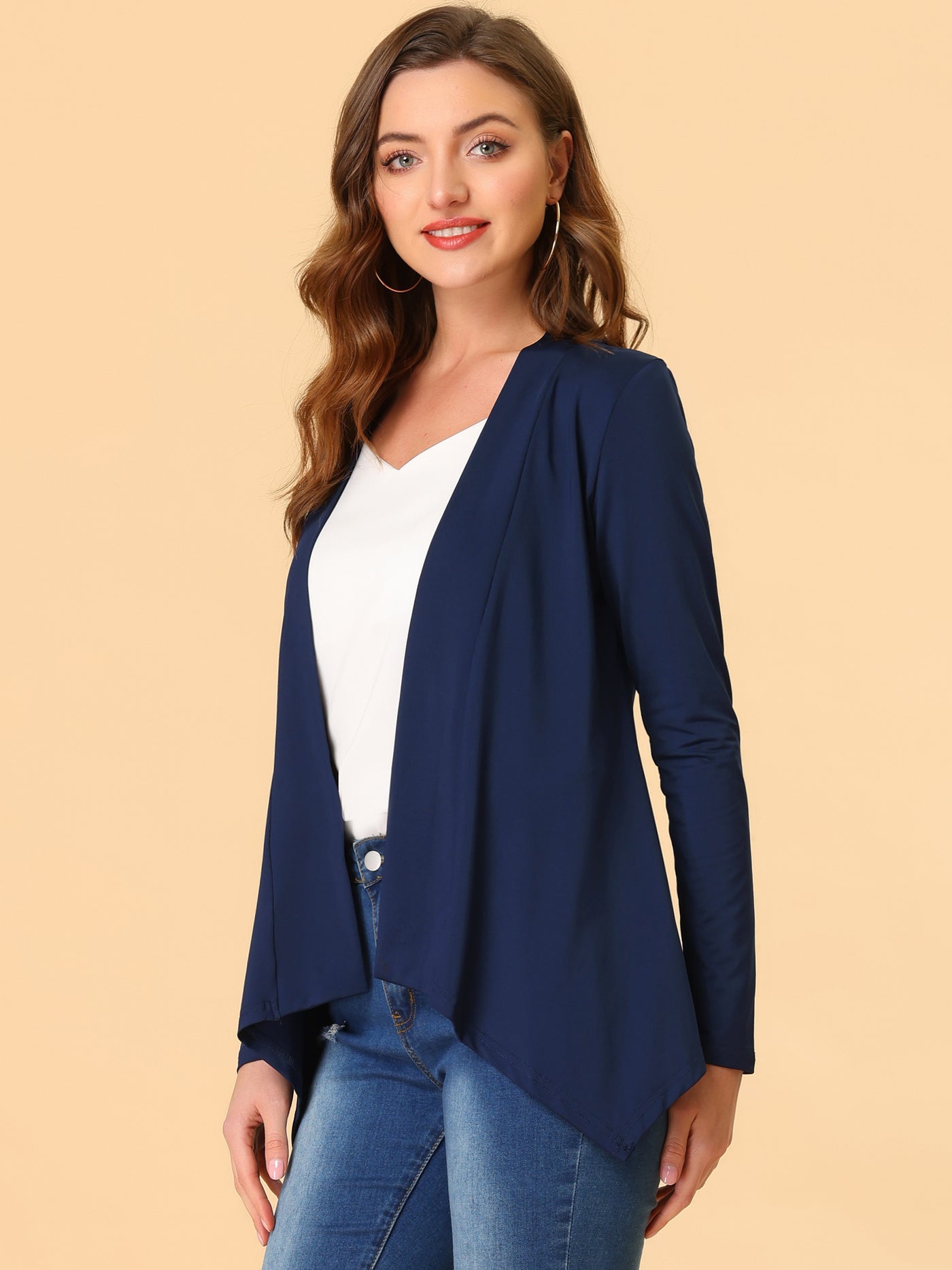 Allegra K Long Sleeve Open Front Asymmetric Hem Lightweight Cardigan