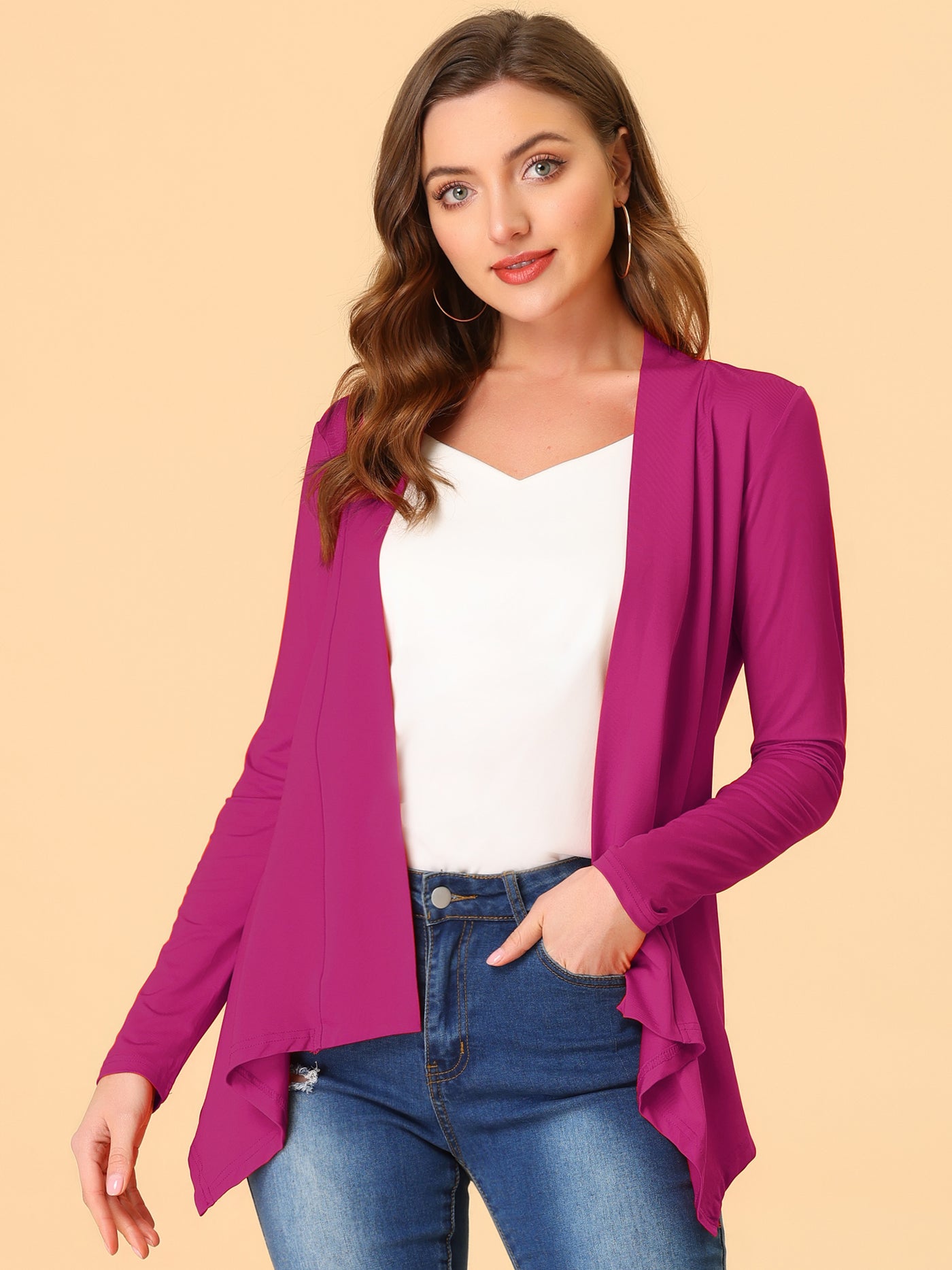 Allegra K Long Sleeve Open Front Asymmetric Hem Lightweight Cardigan