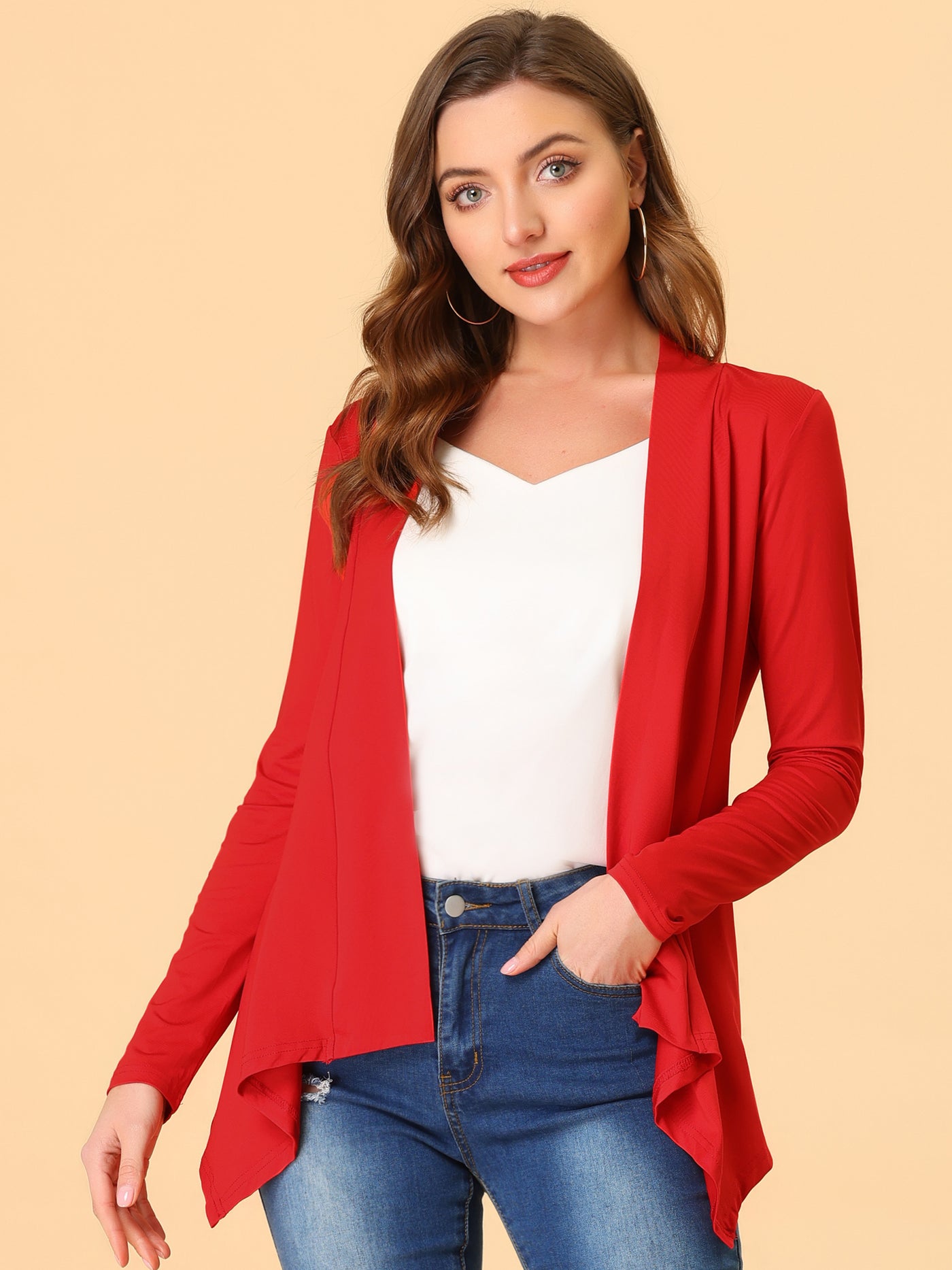 Allegra K Long Sleeve Open Front Asymmetric Hem Lightweight Cardigan