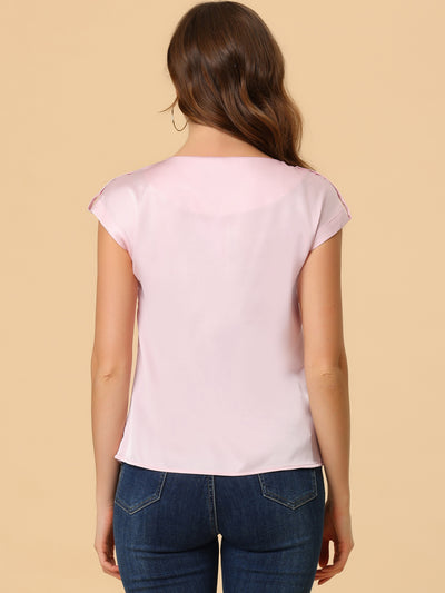 Satin Cap Sleeve Top Pleated Casual Work Office Blouse