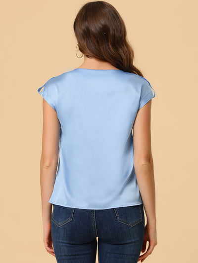 Satin Cap Sleeve Top Pleated Casual Work Office Blouse