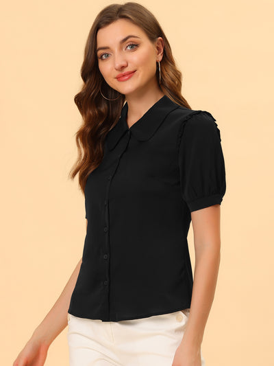 Work Collared Peter Pan Collar Short Sleeve Button Front Shirt