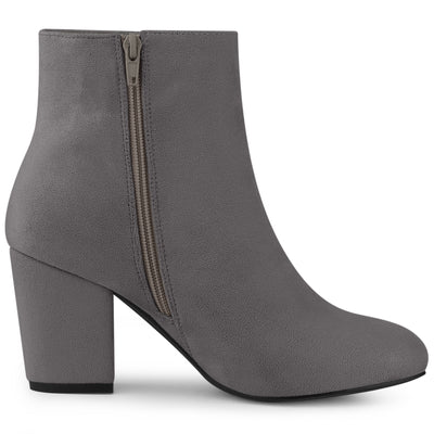 Round Toe Side Zip Chunky Heel Ankle Boots