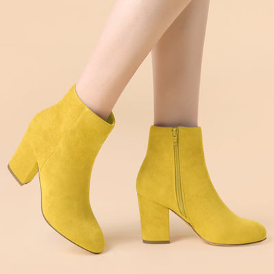 Round Toe Side Zip Chunky Heel Ankle Boots